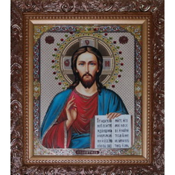 

Спаситель Икона лик с камнями в баг.рам 15х18 ПС3194