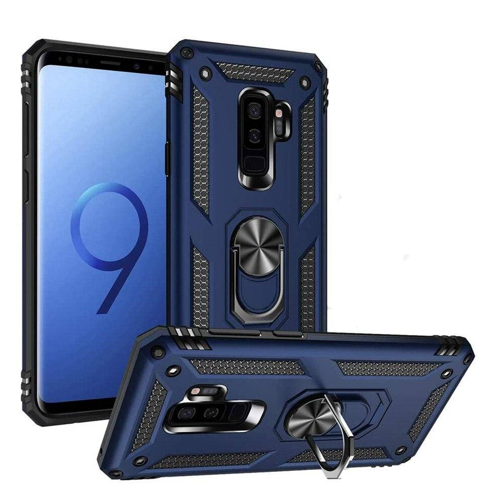 

Противоударный чехол для Samsung Galaxy S9 Plus S9+ синий с кольцом подставкой