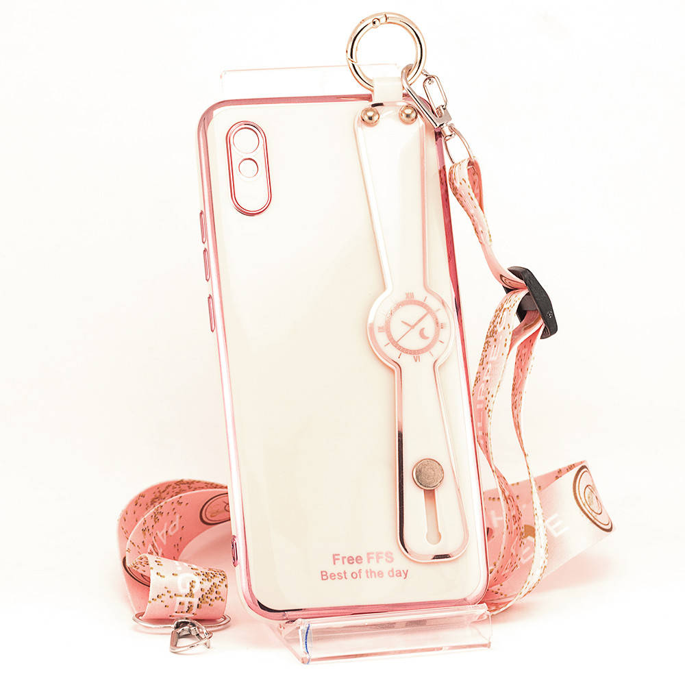 

Чехол Luxury для Xiaomi Redmi 9A бампер с ремешком Rose, Розовый