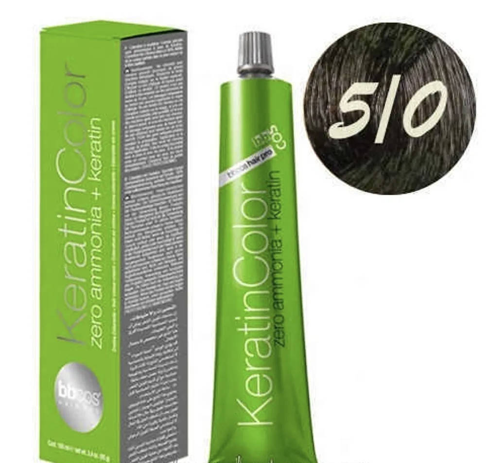 

5/0 Крем-краска для волос безаммиачная BBCOS Keratin Color каштановый светлый 100 мл