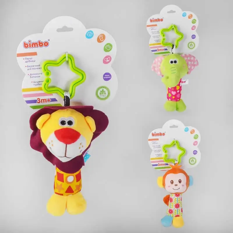 

Погремушка детская-подвеска мягкая ВМ-37095 "Bimbo", с шелестящими элементами, 3 вида,