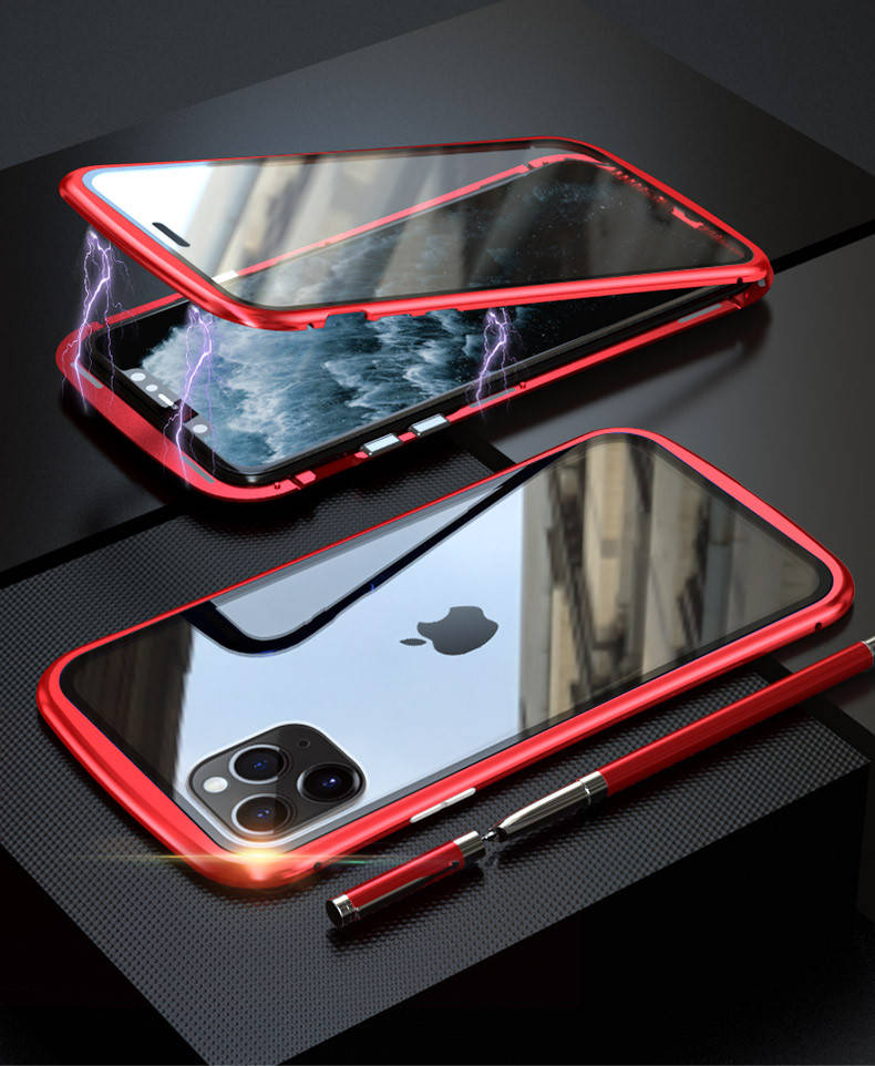 

Магнитный металл чехол FULL GLASS 360° для iPhone 11 Pro Max / Красный красный