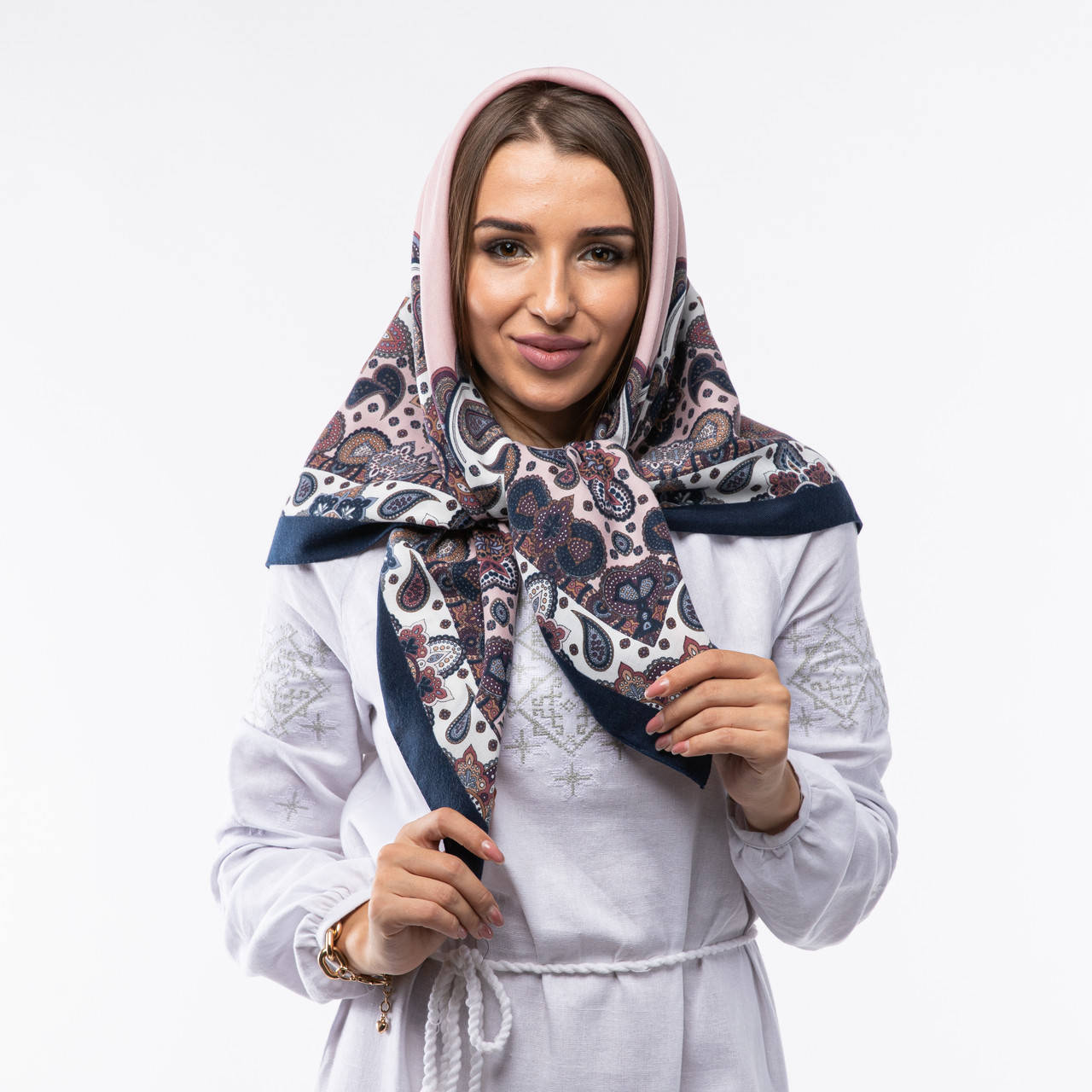 

Кашемірова хустка з принтом 90х90см Синя