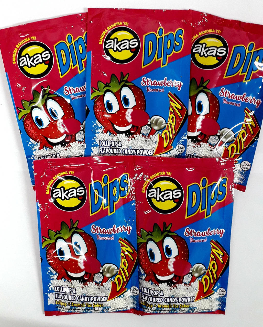 

Леденец на палочке+сахарная пудра "Dips" клубничный. ТМ Akas. 36шт