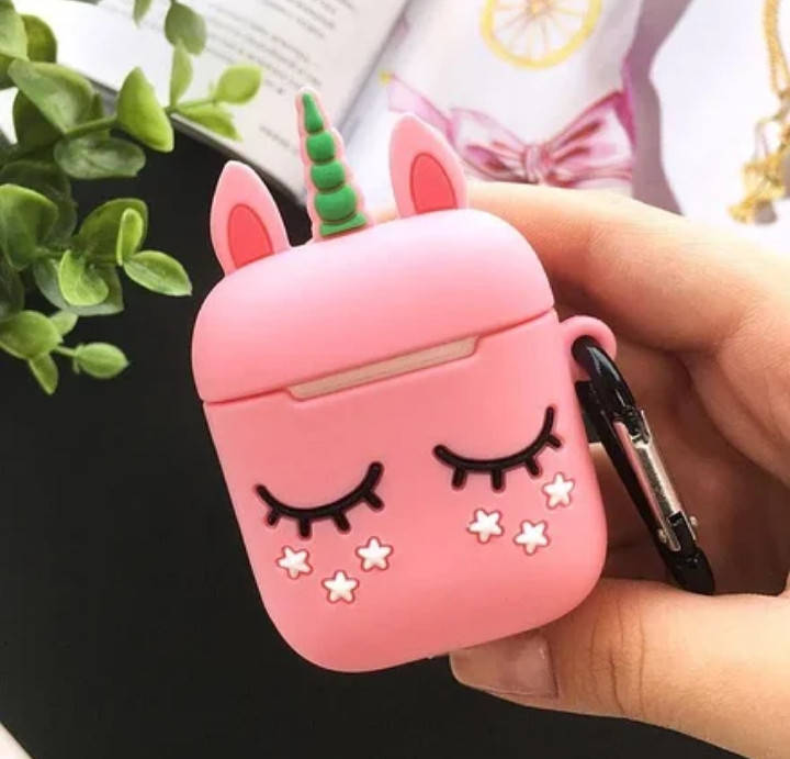 

Чехол футляр для наушников AirPods 1, 2 Единорог розовый силиконовый