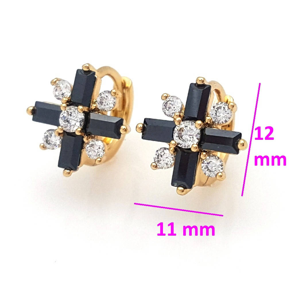 

Серьги кольца, Снежинка с черно-белым багетным цирконием, позолота, 18К