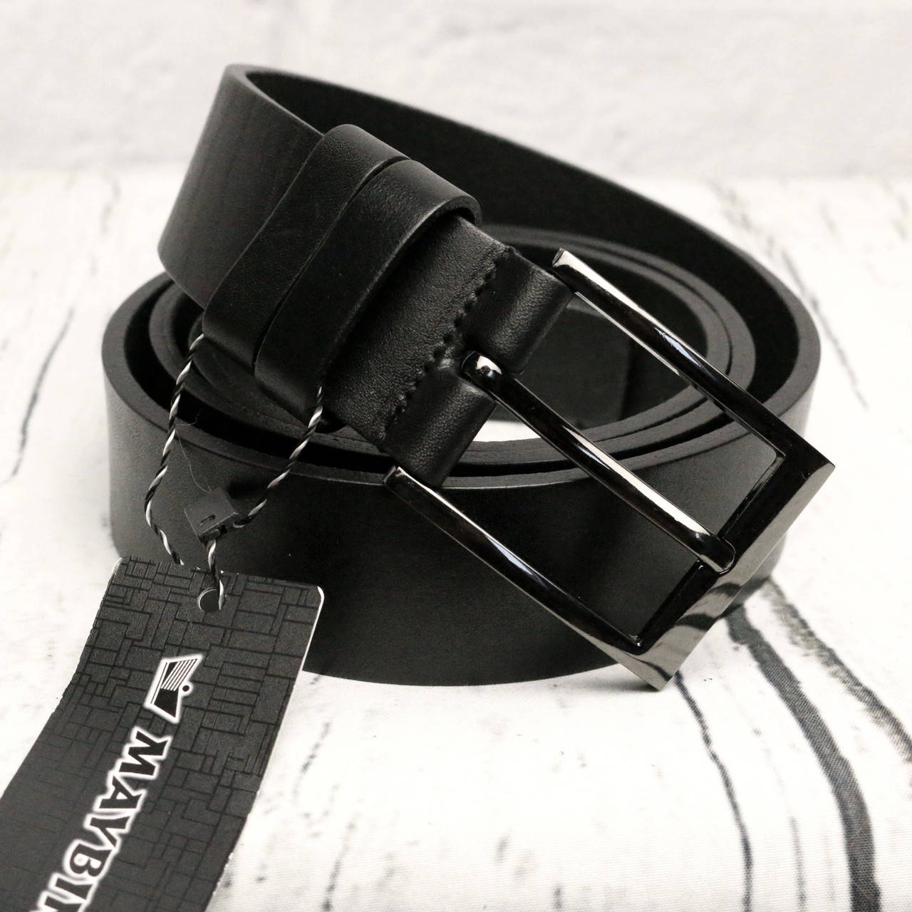 

Ремень мужской классический брючный кожаный чёрный, Черный