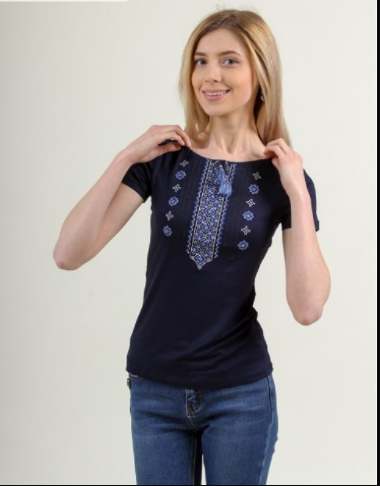 

Жіноча футболка-вишиванка Galych S-4XL Орнамент синій 5505, Синий