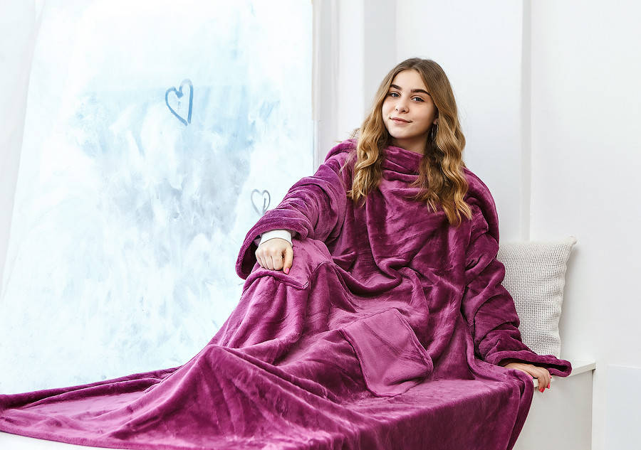 

Плед с рукавами из микрофибры фиолетовый 200х150 см