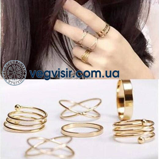 

Набор женских колец 6 шт золотистые комплект на фаланги костяшки
