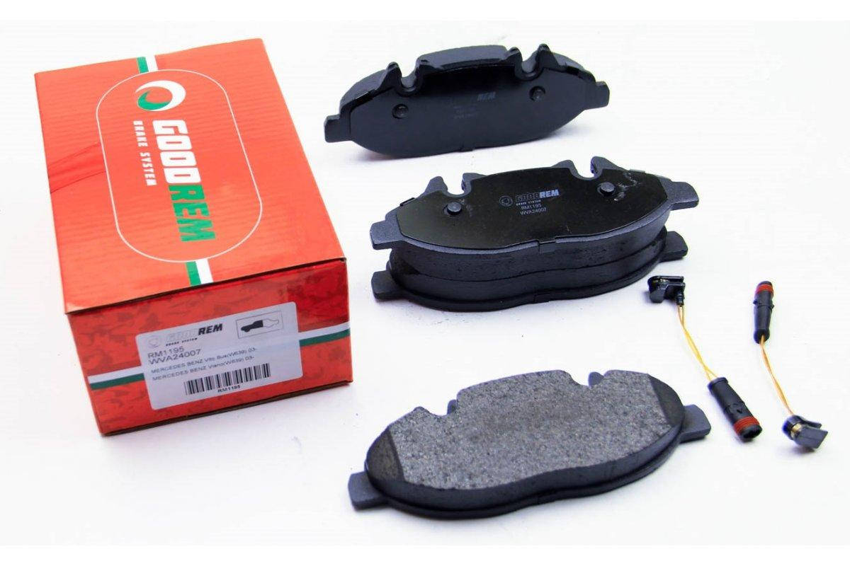 

Тормозные колодки передние (с датчиком, система Bosch) MB Vito 639 2003- RM1195 GOODREM (Венгрия)