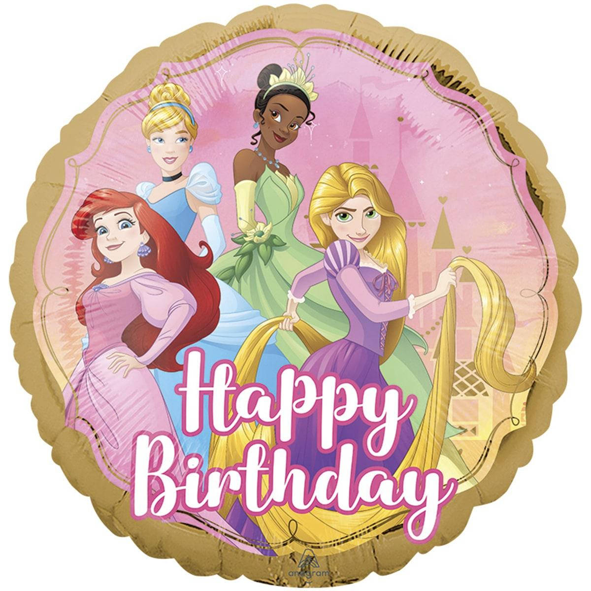 

Фольгированный шарик Anagram 18" Круг Happy Birthday Принцессы, Разные цвета