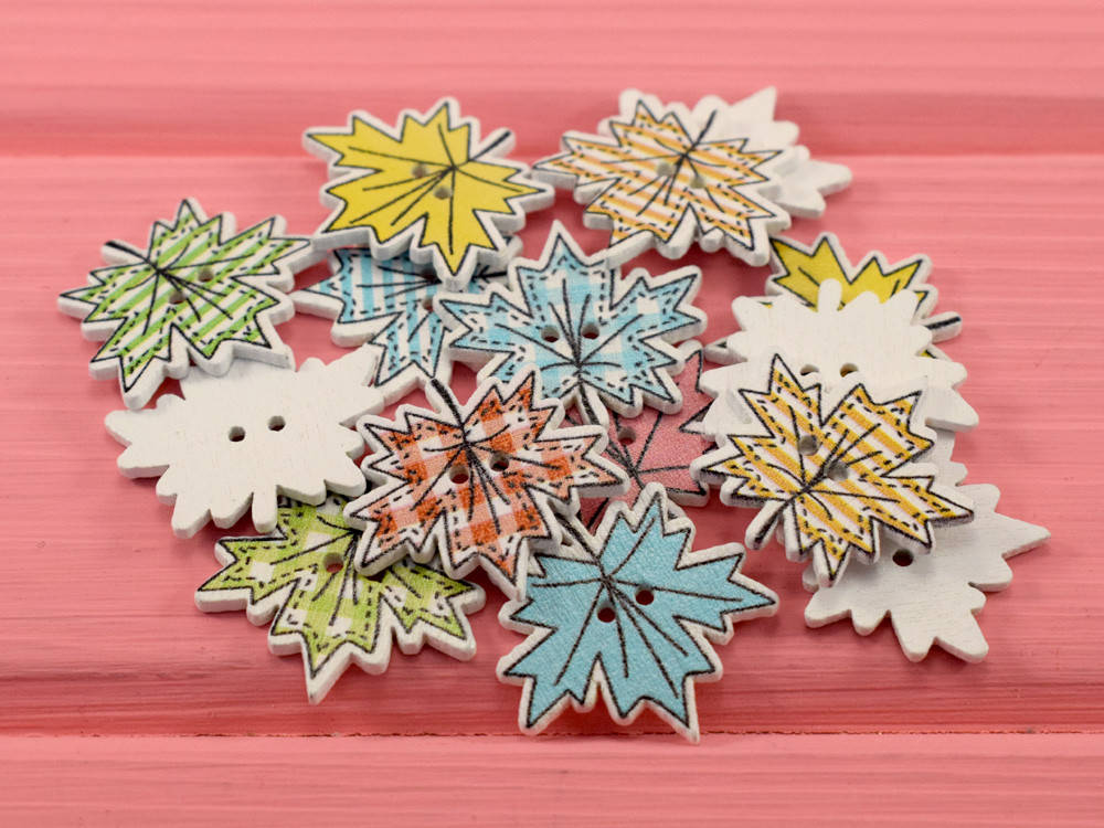 

Пуговки "Кленовые листики" деревянные (5 шт.), Разные цвета