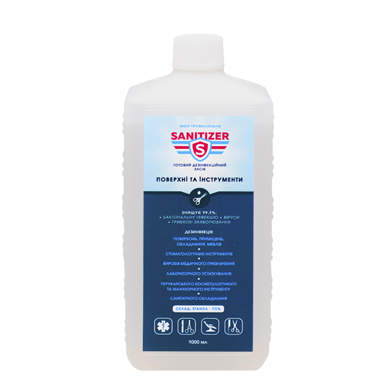 

Средство дезинфекции для инструмента и поверхностей жидкое 1 литр ТМ Sanitizer