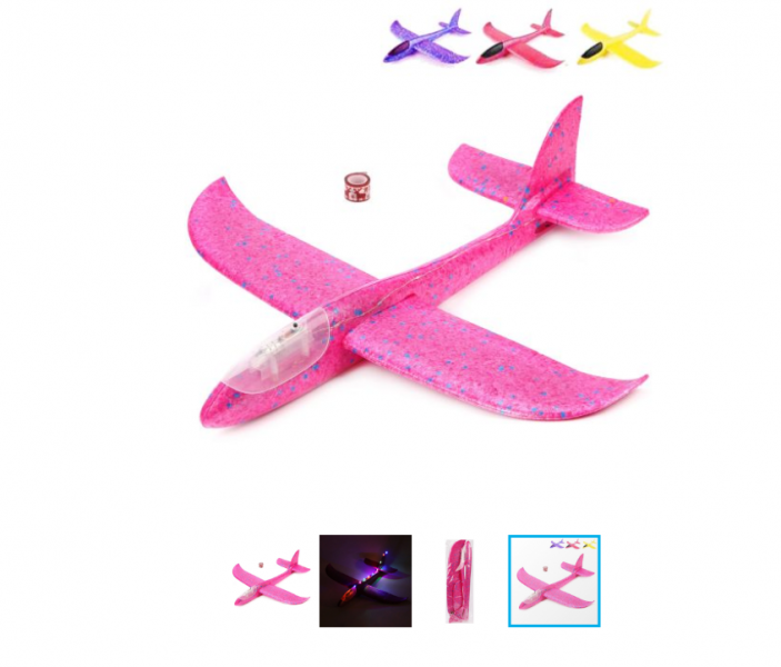 

Самолет пенопластовый светящийся планер метательный 45см Малиновый