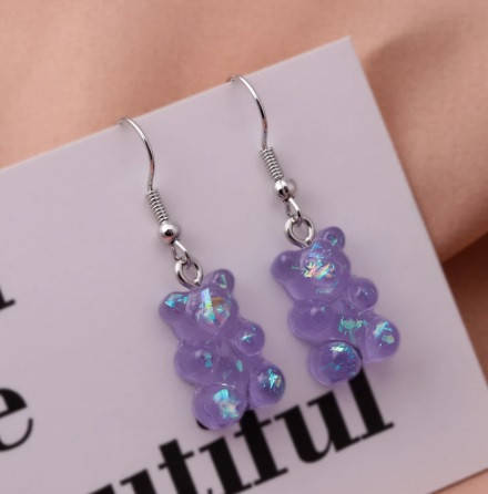 

Серьги в виде мишек сиреневые перламутровые, размер 1,6*1см, смола