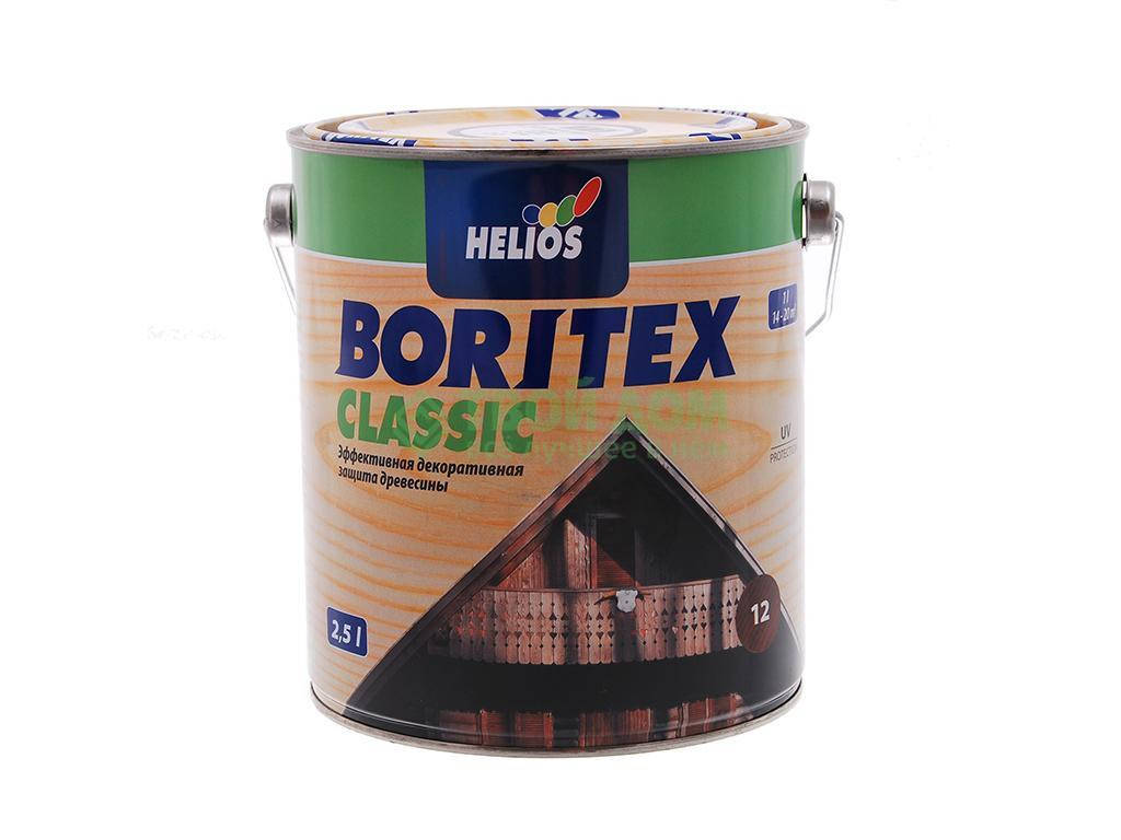 

Helios Boritex Clasic (боритекс лазур) 2.5 л. Эбеновое дерево, деревозащитная лак-пропитка на воске , с УФ фильтром