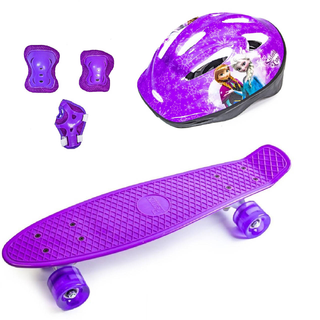 

Penny Board. Violet+защита+шлем. Светящиеся колеса!, Фиолетовый