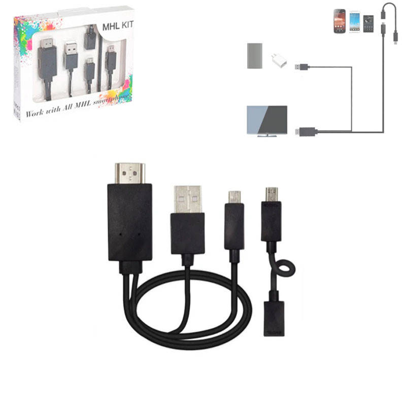 

Кабель MHL MicroUSB - HDMI папа-папа переходник 5+11pin FullHD, Черный