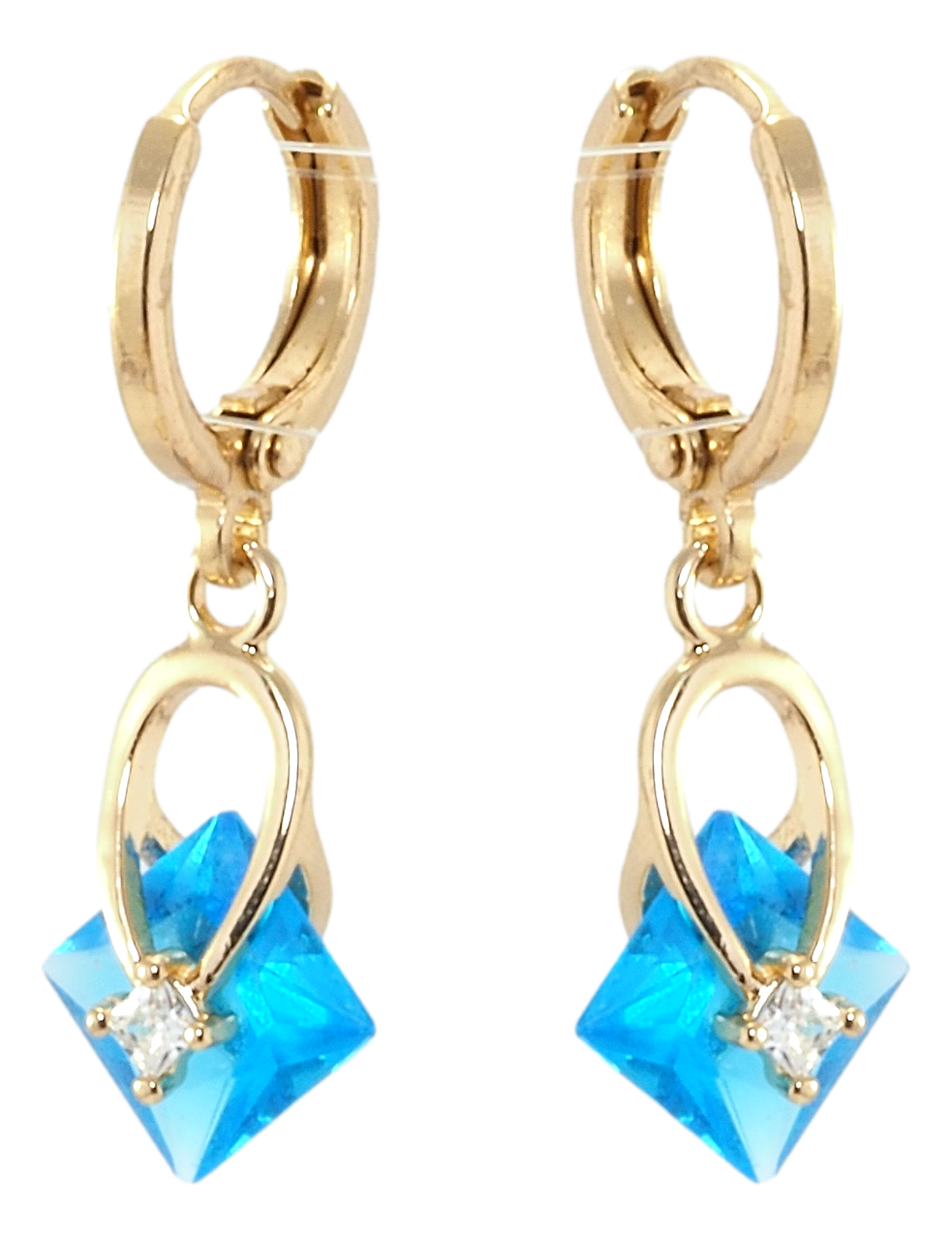 

Серьги Xuping Позолота 18K колечки "Голубые кристальные ромбы"