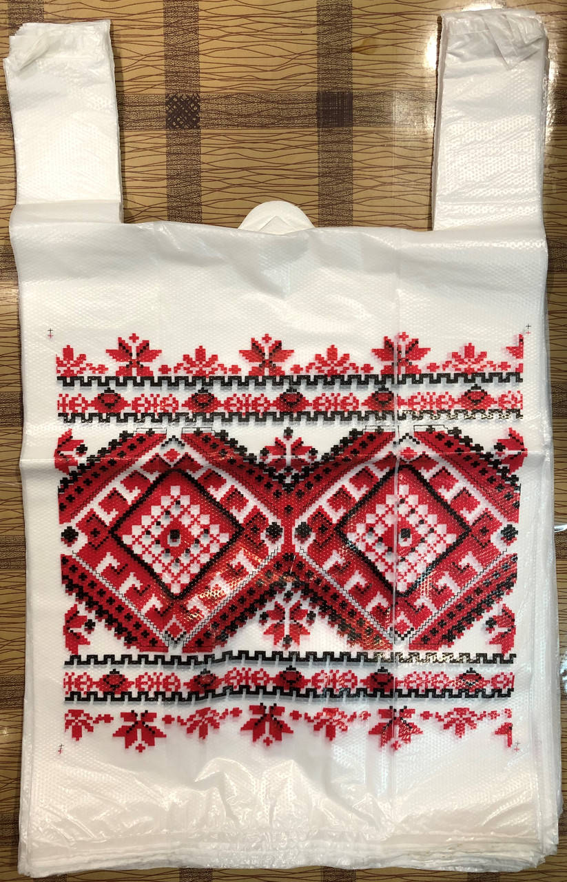 

Пакет майка тип "Украиночка" (орнамент) 30х55, Белый