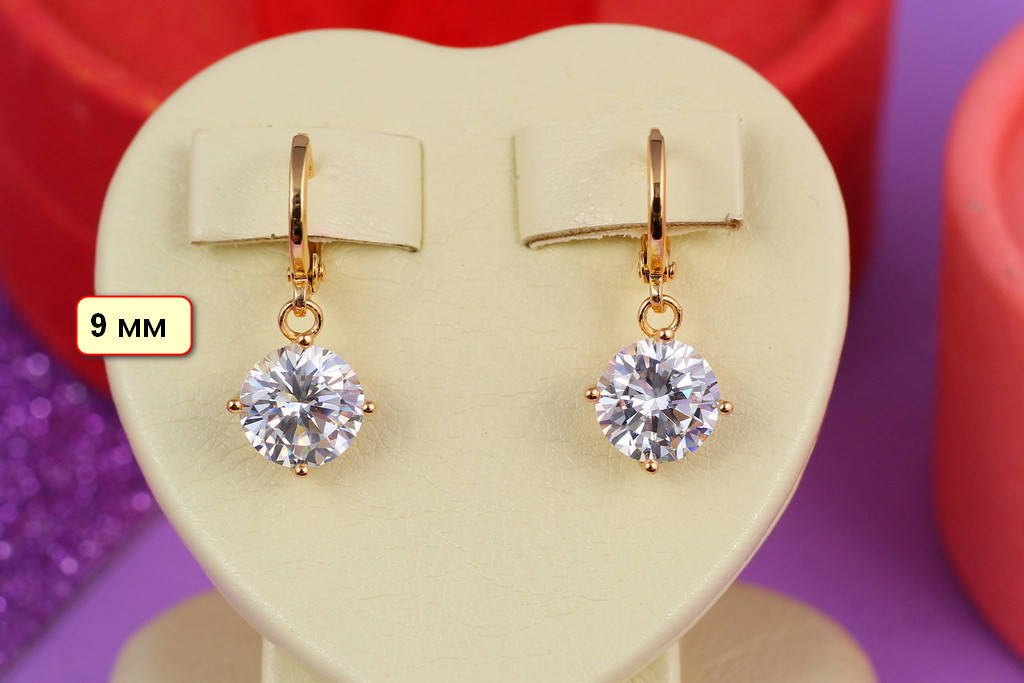 

Серьги подвески Xuping Jewelry камни 9 мм белые серьга 28 мм золотистые