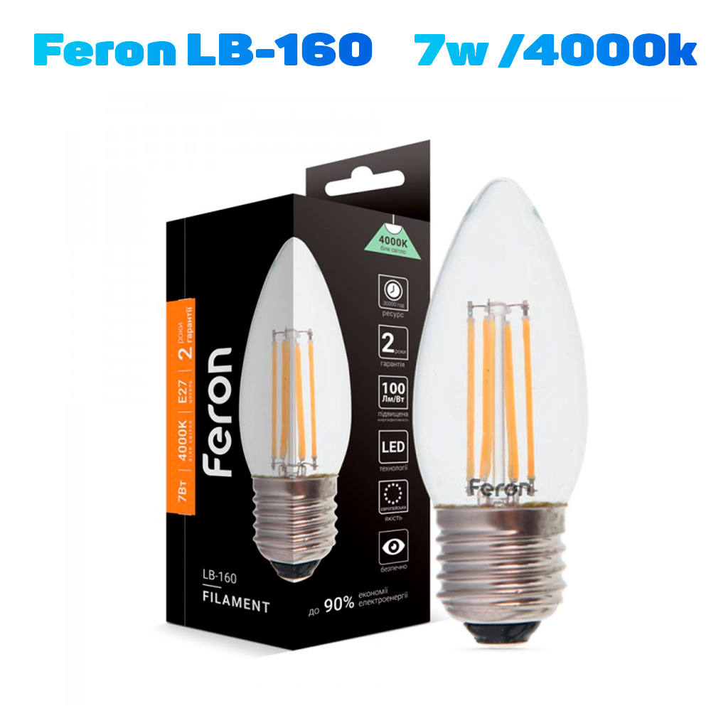 

Светодиодная лампа filament Feron LB-160 7W E27 4000K