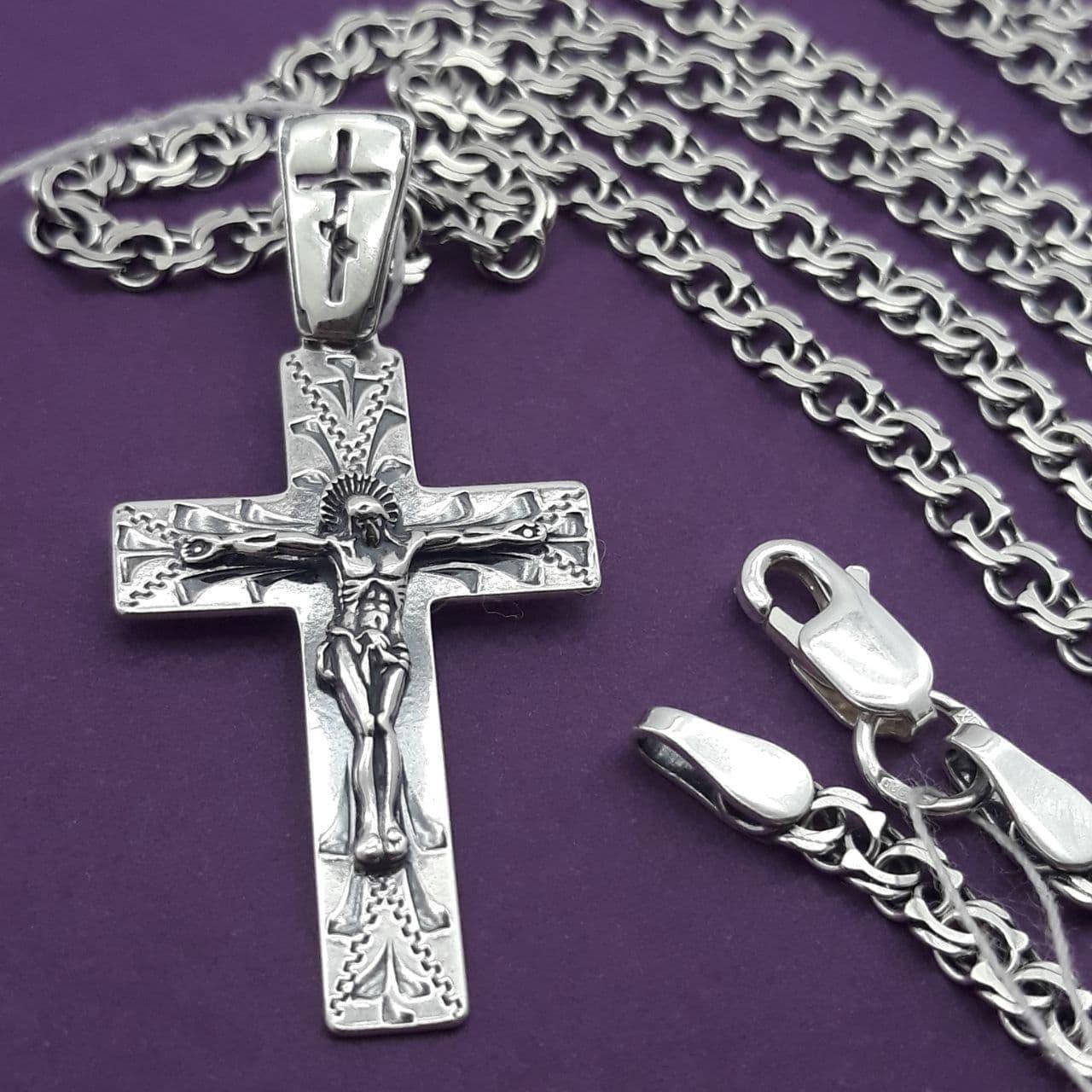 

Серебряный комплект цепочка + небольшой крестик Серебро 925 пробы цепь крест