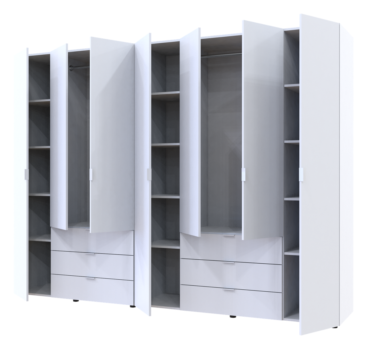 Розпашна Шафа для одягу Doros Гелар комплект Білий 3+4 ДСП 271,2х49,5х203,4 (42002120) 2