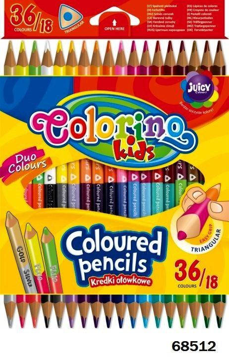 

Карандаши цветные триугольные двухсторонние 18штук, 36 цветов Colorino (68512PTR)