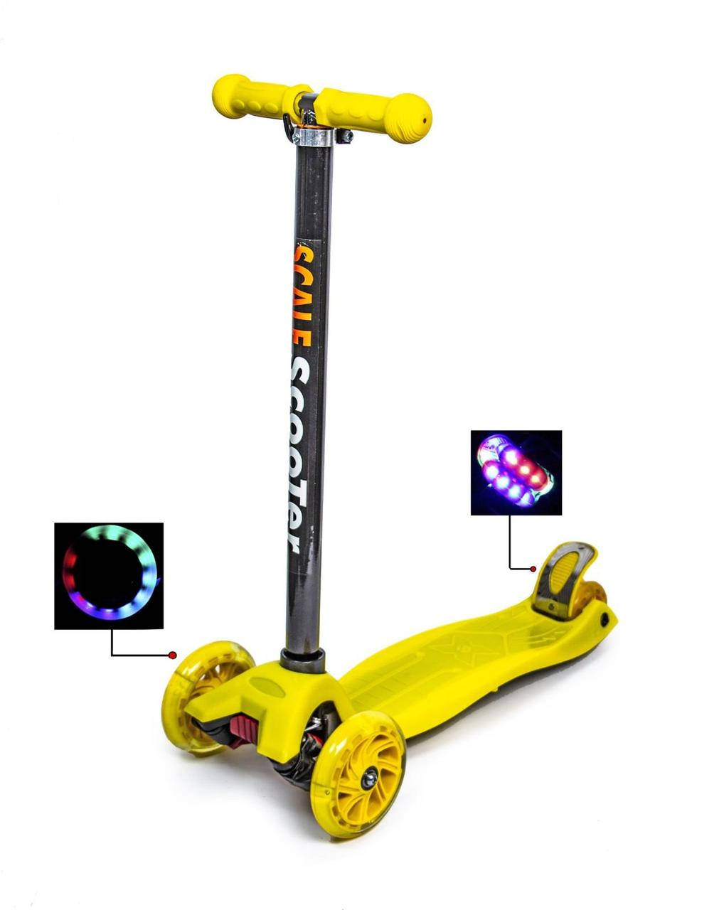 

Детский самокат Scale Sports Макси Жёлтый цвет Светящиеся колеса, Желтый