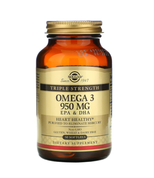 

Рыбий жир, Омега - 3 (Omega-3, EPA DHA), Solgar, 950 мг, 50 кап.