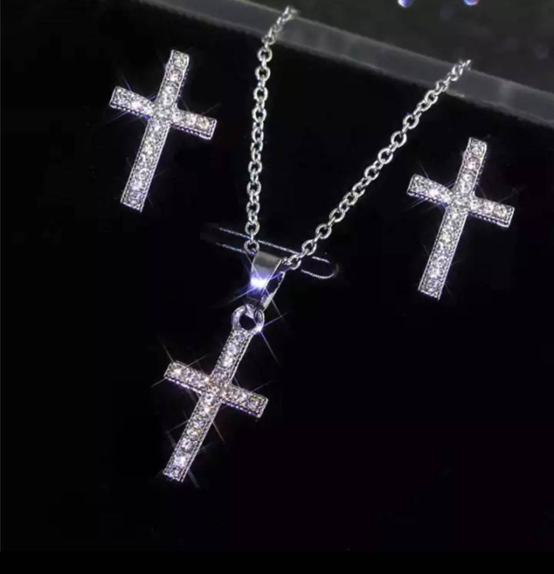 

Комплект украшений в стиле панк Серебряные серьги крестики с подвеской крест