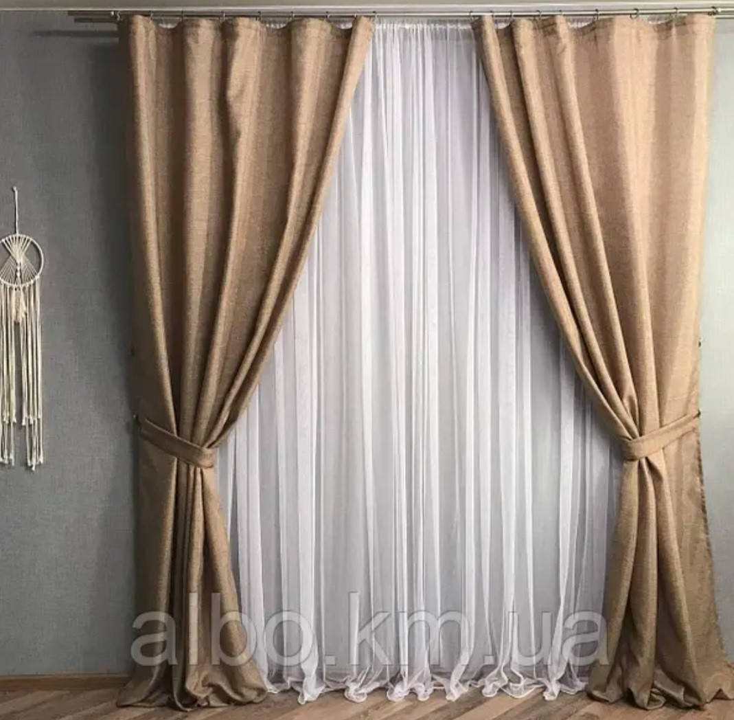 

Комплект однотонных льняных штор 150x270 cm (2 шт)
