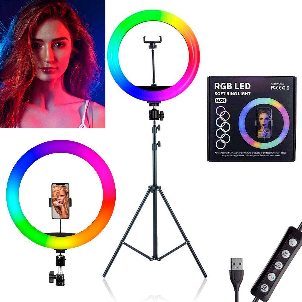 

Кольцевая лампа RGB MJ260 26 см + Подарок Штатив 0.66-2 м