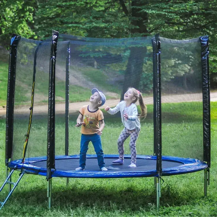 

150кг !!! Усиленный Детский батут с защитной сеткой Just Jump 312см с лестницей для улицы спортивный каркасный
