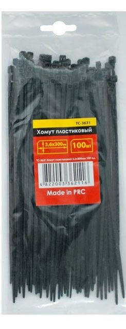 

Хомуты (стяжки) пластиковые 3,6x300мм черные INTERTOOL TC-3631 (100 шт)