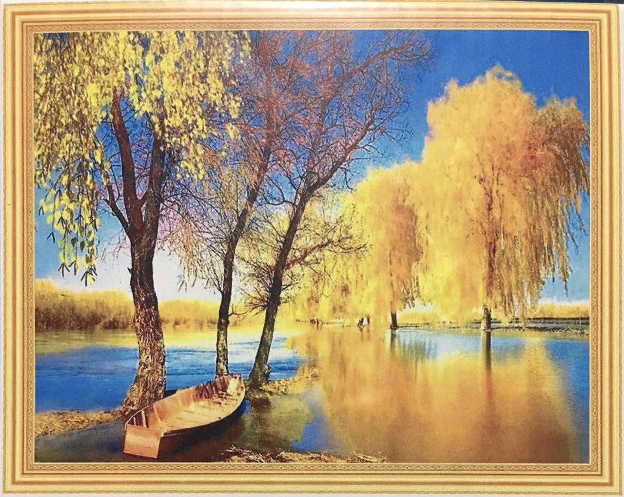 

50*40см Лодка у пруда, алмазная живопись, полная выкладка
