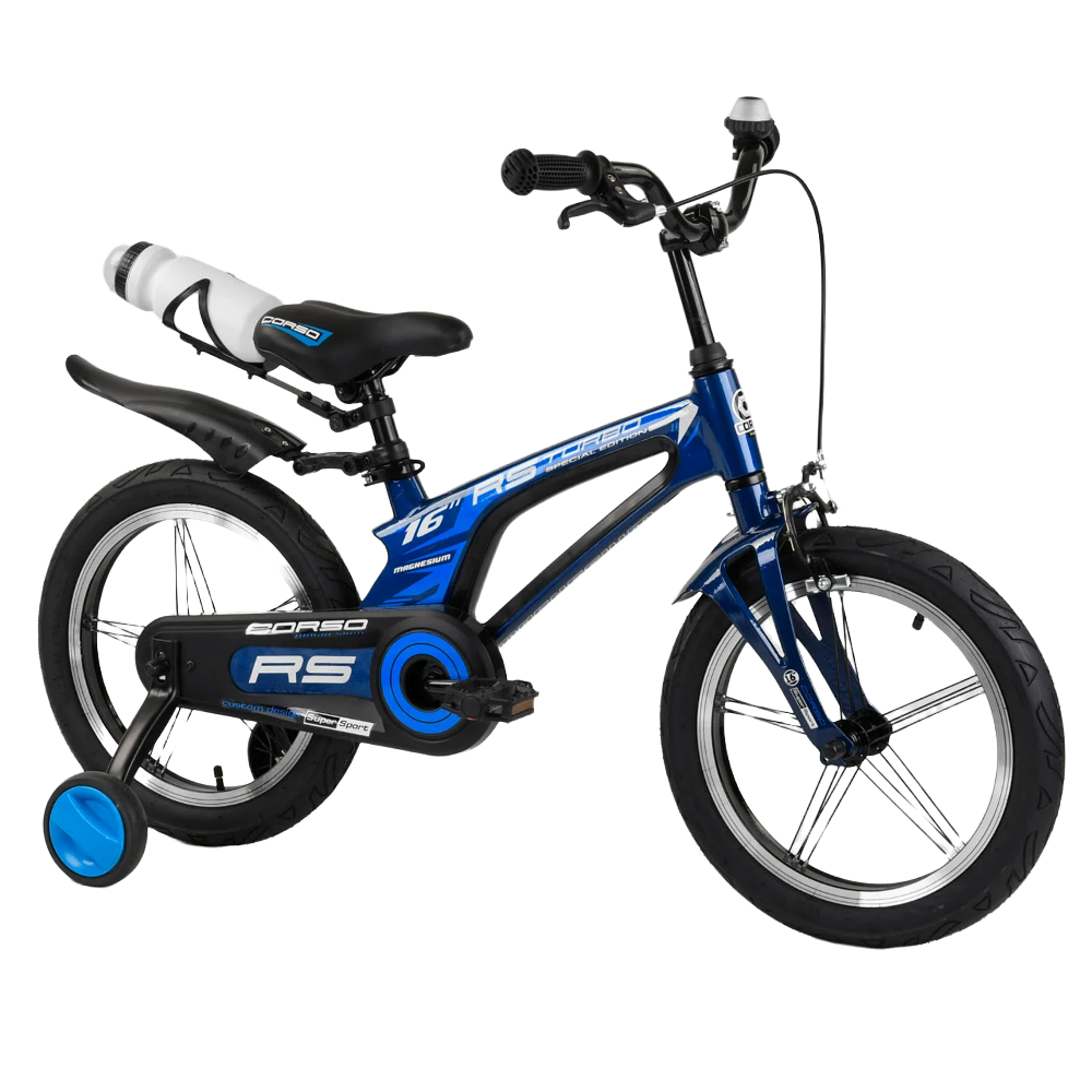 

Велосипед двухколесный детский с учебными колесами Corso RS Turbo 16 дюймов Синий