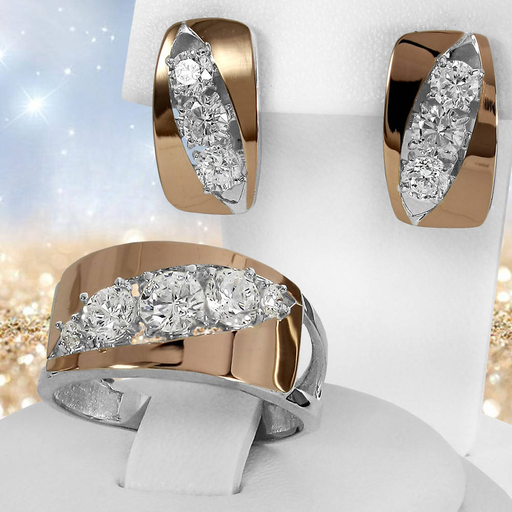 

Женский серебряный набор украшений с золотыми пластинами, комплект ювелирный серебряный кольцо и серьги