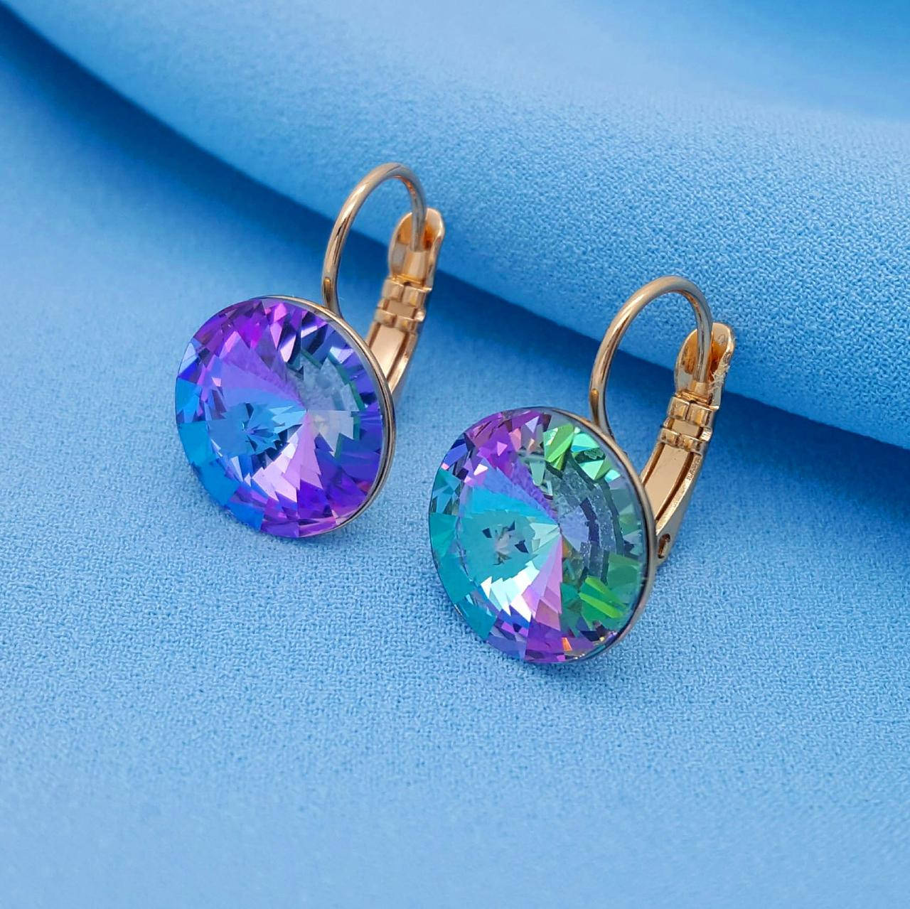 

Сережки Swarovski, хамелеон, позолота Xuping
