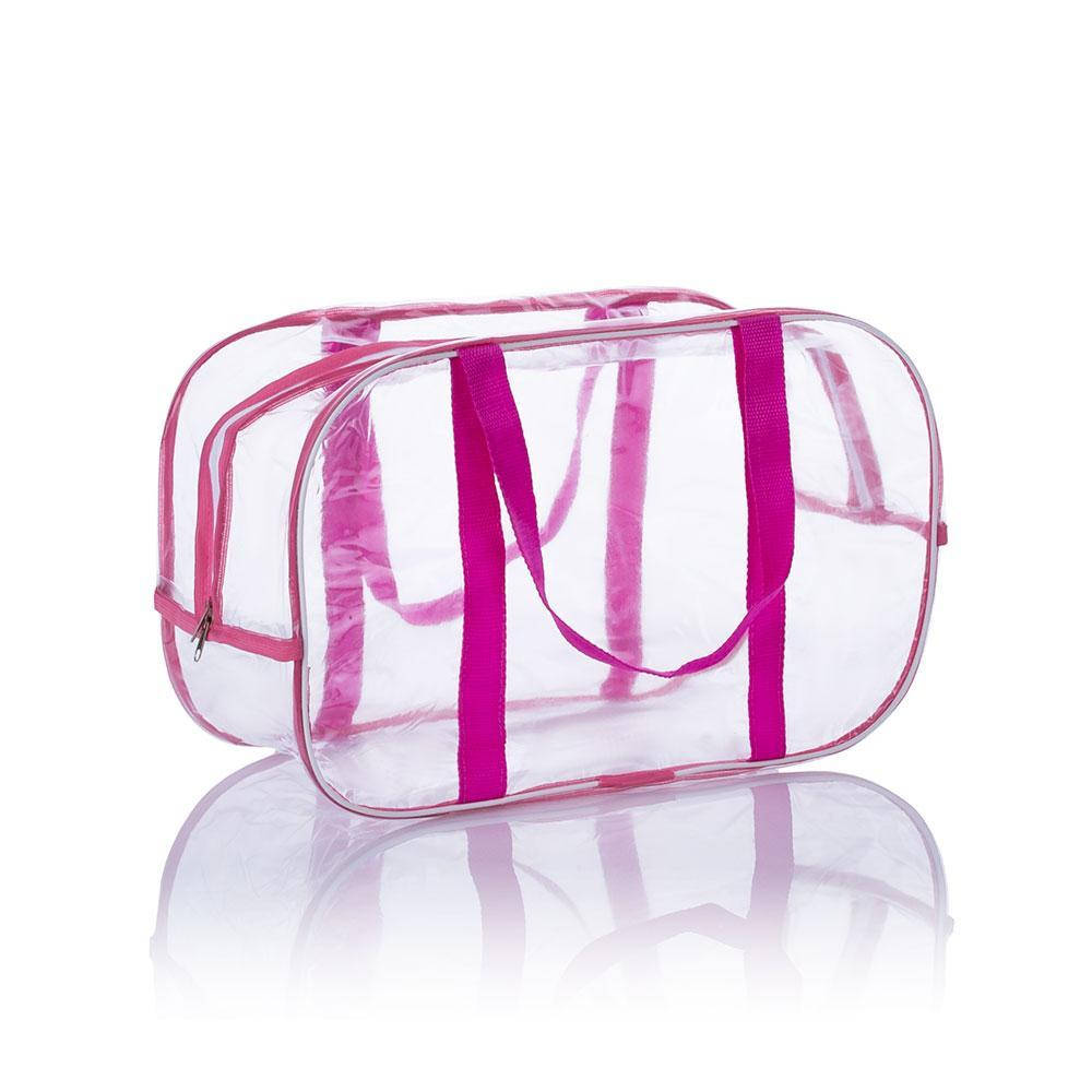 

Прозрачная сумка с ременными ручками в роддом в размерах , Малина