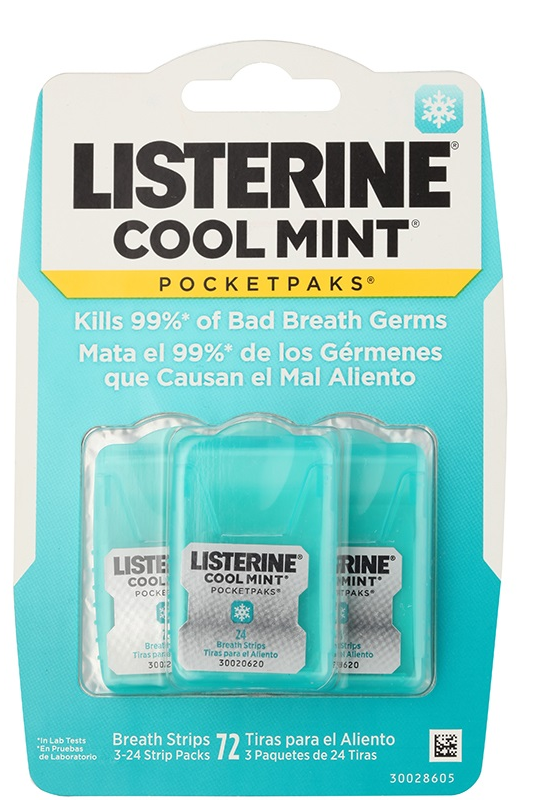 

Полоски для освежения дыхания Listerine PocketPaks Breath Strips Cool Mint 72 пластинки