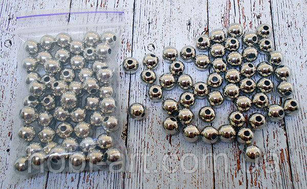 

Бусина 8 мм № 22 (50шт) срібляста (гальваніка)