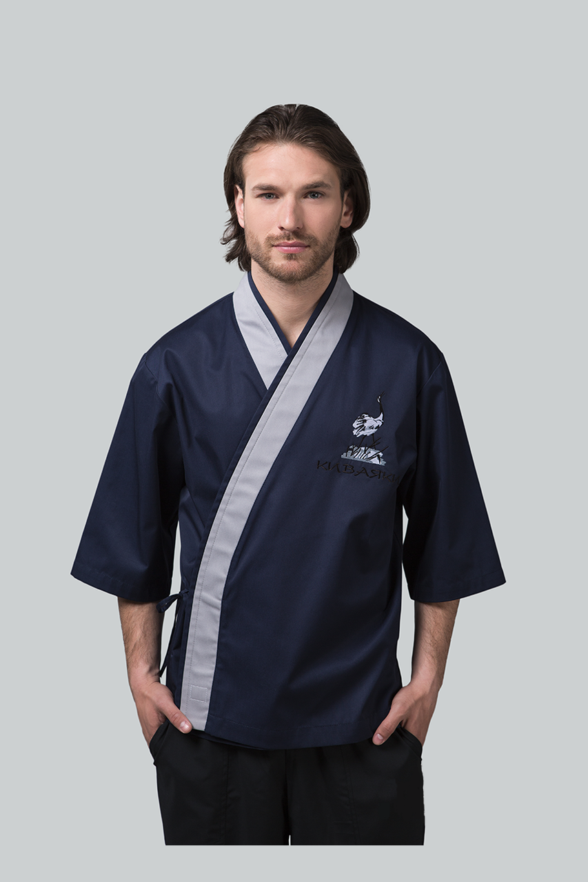 

Кимоно суши повара мужское темно синее со светло серой полоской Atteks - 00991, Синий