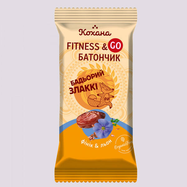 

Фитнес-батончик Бадьорий Злаккі (фінік+льон+м'ята) 40гр ТМ Кохана