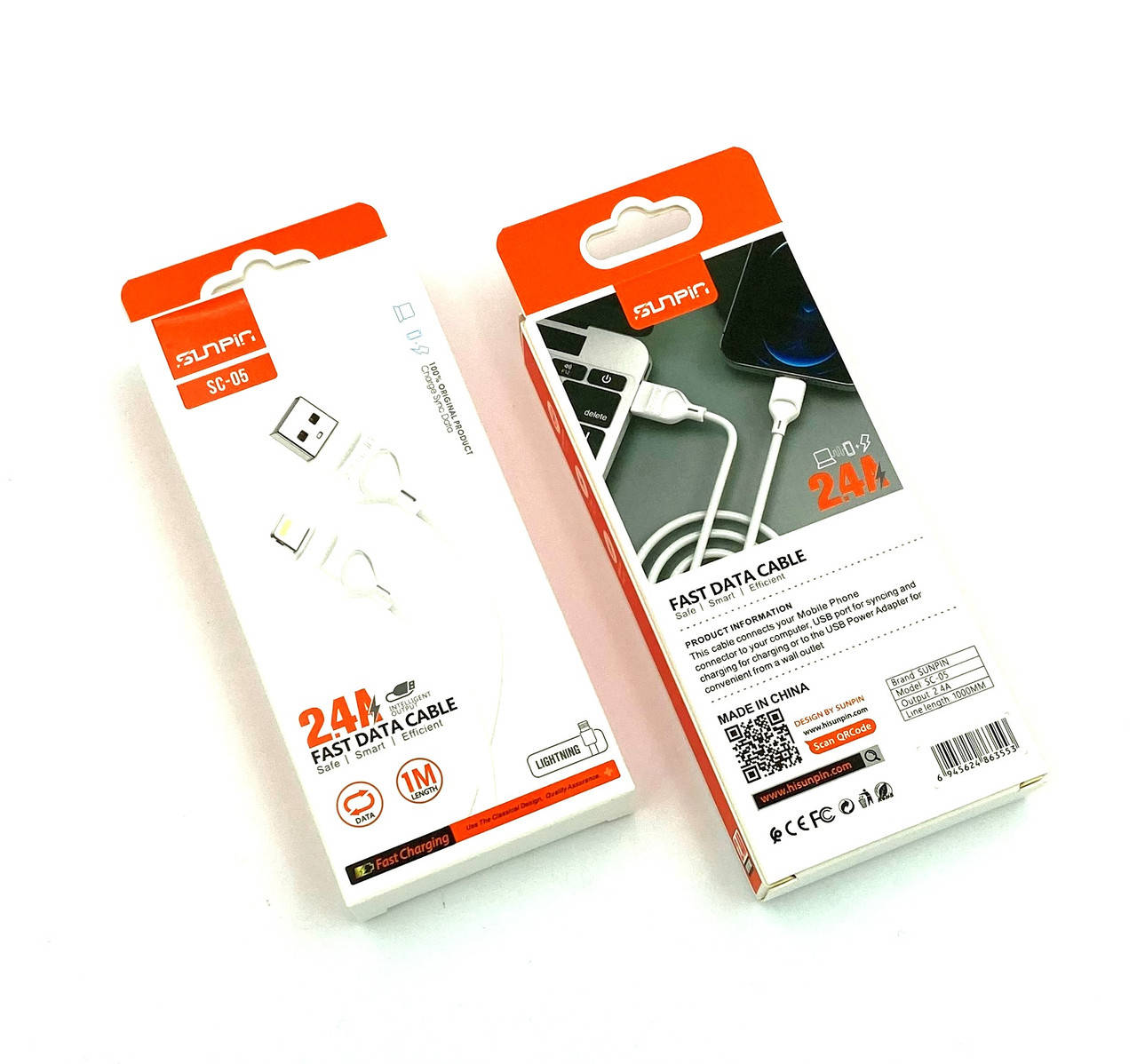 

USB кабель / Дата кабель Sunpin SC-05 Lightning 2.4A White, Белый