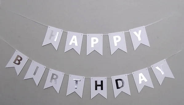 

Гирлянда флажки happy birthday срібло