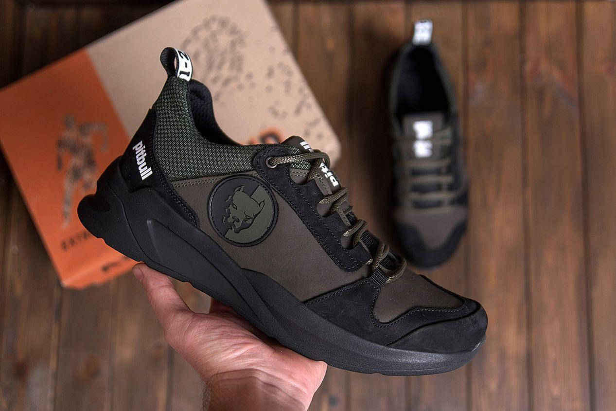 

Мужские кожаные кроссовки Pitbull оливково-черные 43, Оливковый