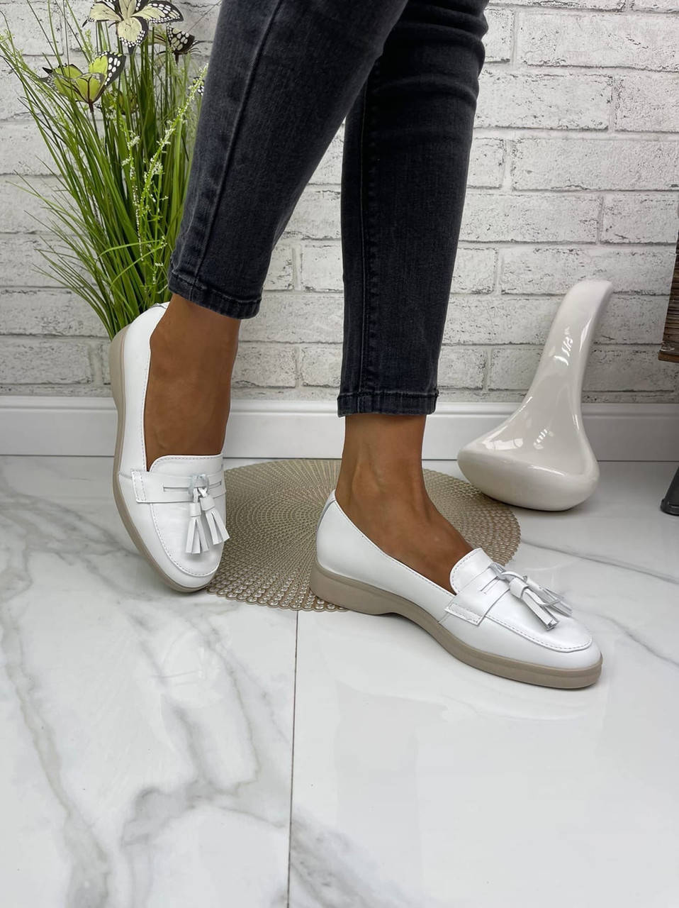 

Балетки кожаные с кисточками, женские мокасины кожа, туфли на ровной подошве женские, балетки кожа натуральная белый, 38